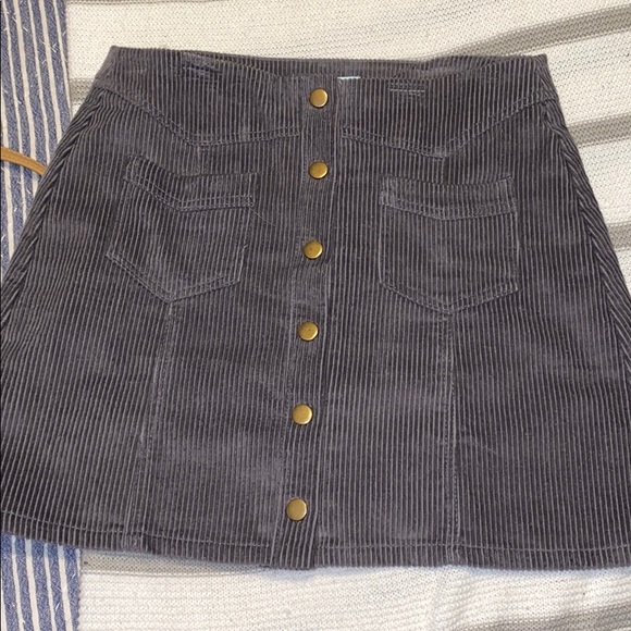 grey she + sky corduroy button skirt with pockets - Picture 1 of 4